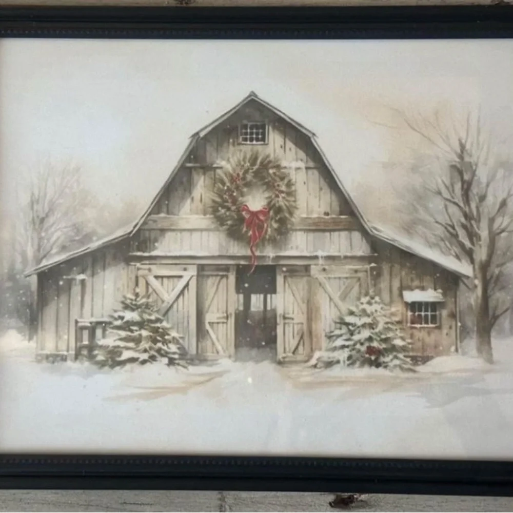 Farmhouse Winter Wonderland Landscape Framed 8x10
